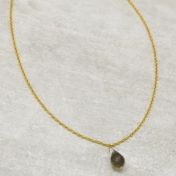 Brass Gold Plated Smoky Gemstone Pendant Necklace- A1N-90123
