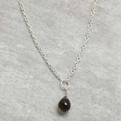 925 Sterling Silver Silver Plated Smoky Gemstone Pendant Necklace- A1N-90125