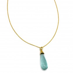 Brass Gold Plated Blue Glass Gemstone Pendant Necklaces- A1N-9014