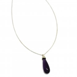 Brass Silver Plated Amethyst Crystal Gemstone Pendant Necklaces- A1N-9014