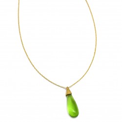 Brass Gold Plated Green Glass Gemstone Pendant Necklaces- A1N-9014