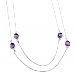 Brass Silver Plated Amethyst Gemstone With Chain Necklaces- A1N-9023 