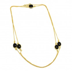 Brass Gold Plated Black Onyx Gemstone With Chain Necklaces- A1N-9023