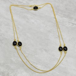 Brass Gold Plated Black Onyx Gemstone With Chain Necklaces- A1N-9023
