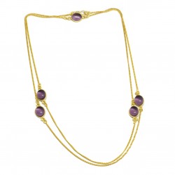 Brass Gold Plated Amethyst Gemstone With Chain Necklaces- A1N-9023