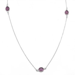 Brass Silver Plated Amethyst Gemstone With Chain Necklaces- A1N-9023 