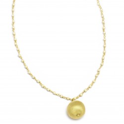 Brass Gold Plated Metal Ball With Pearl Gemstone Pendant Necklaces- A1N-9025