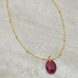 Brass Gold Plated Ruby Gemstone Pendant Necklaces- A1N-9240