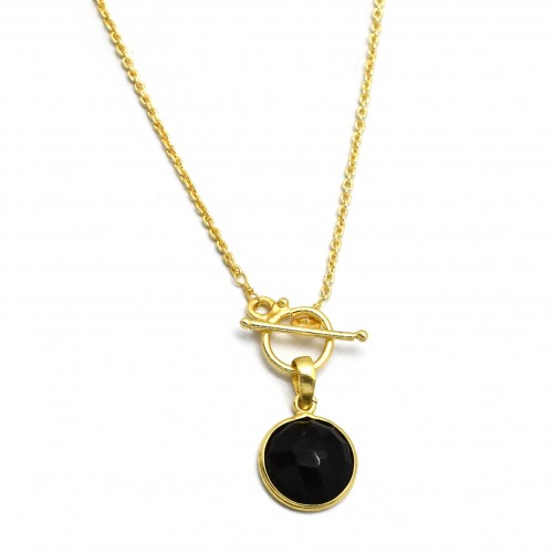 Brass Gold Plated Black Onyx Gemstone Pendant Necklaces- A1N-9310