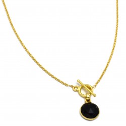 Brass Gold Plated Black Onyx Gemstone Pendant Necklaces- A1N-9310