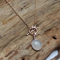 Brass Rose Gold Plated White Chalcedony Gemstone Pendant Necklaces- A1N-9310