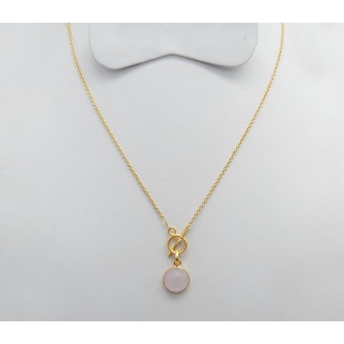 Brass Gold Plated Rose Quartz Gemstone pendant Necklaces- A1N-9310