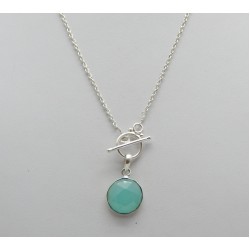 Brass Silver Plated Aqua Chalcedony Gemstone Pendant Necklaces- A1N-9310