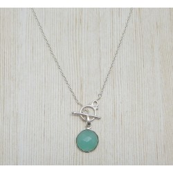 Brass Silver Plated Aqua Chalcedony Gemstone Pendant Necklaces- A1N-9310