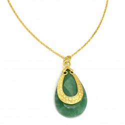 Brass Gold Plated Emerald, Black CZ Gemstone Pendant Necklaces- A1N-9318
