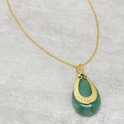 Brass Gold Plated Emerald, Black CZ Gemstone Pendant Necklaces- A1N-9318