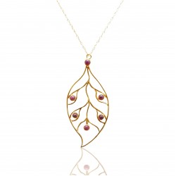 925 Sterling Silver Gold Plated Ruby Gemstone Pendant Necklaces- A1N-939