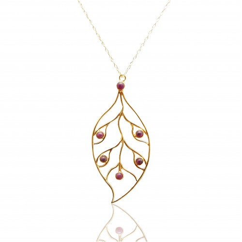 925 Sterling Silver Gold Plated Ruby Gemstone Pendant Necklaces- A1N-939
