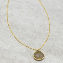 Brass Gold Plated Golden Rutile Gemstone Pendant Necklaces- A1N-9413