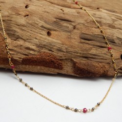 Brass Gold Plated Ruby, Pyrite Gemstone Chain Necklaces- A1N-9484
