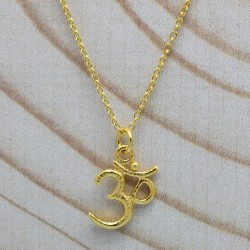 925 Sterling Silver Gold Plated Om Charms Pendant Necklaces- A1N-9718