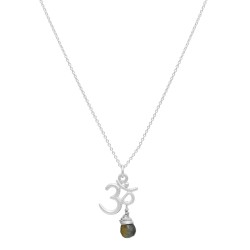 925 Sterling Silver Silver Plated Labradorite Gemstone With Om Charms Pendant Necklaces- A1N-9718