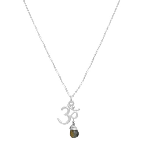 925 Sterling Silver Silver Plated Labradorite Gemstone With Om Charms Pendant Necklaces- A1N-9718