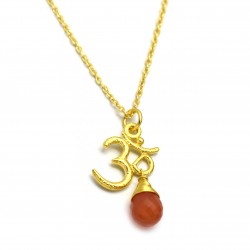 925 Sterling Silver Gold Plated Om Charms With Carnelian Gemstone Pendant Necklaces- A1N-9718