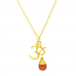 925 Sterling Silver Gold Plated Om Charms With Carnelian Gemstone Pendant Necklaces- A1N-9718