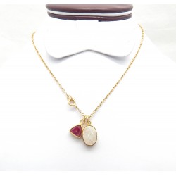 Brass Gold Plated Ruby, Druzy Gemstone Pendant Necklaces- A1N-9829