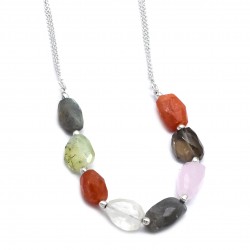 Brass Silver Plated Multi-Color Gemstone Necklaces- A1N-9848