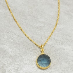 Brass Gold Plated Blue Topaz Gemstone  Pendant Necklaces- CDN-2788
