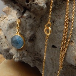 Brass Gold Plated Blue Topaz Gemstone  Pendant Necklaces- CDN-2788