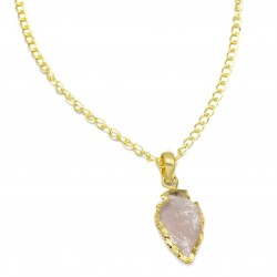 Brass Gold Plated Rose Quartz Gemstone Pendant Necklaces- CDN-3324