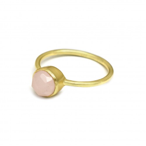 Brass Gold Plated Rose Quartz Gemstone Rings- A1R-108