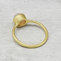 Brass Gold Plated Rose Quartz Gemstone Rings- A1R-108