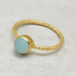 925 Sterling Silver Gold Plated Aqua Chalcedony Gemstone Rings- A1R-108