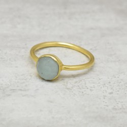 925 Sterling Silver Gold Plated Aquamarine Gemstone Rings- A1R-108
