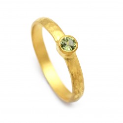 925 Sterling Silver Gold Plated Peridot Gemstone Hammered Rings- A1R-1129