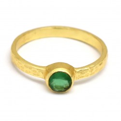 Brass Gold Plated Green Onyx Gemstone Hammered Rings- A1R-1129