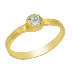 Brass Gold Plated Blue Topaz Gemstone Hammered Rings- A1R-1129
