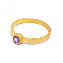 Brass Gold Plated Amethyst Gemstone Hammered Rings- A1R-1129