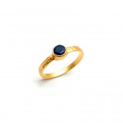 Brass Gold Plated Blue Sapphire Gemstone Hammered Rings- A1R-1129