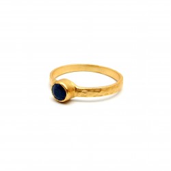 Brass Gold Plated Blue Sapphire Gemstone Hammered Rings- A1R-1129