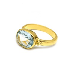 Brass Gold Plated Blue Topaz Gemstone Rings- A1R-1166