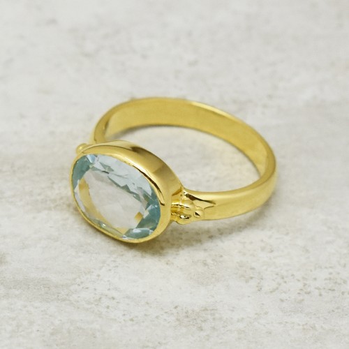 925 Sterling Silver Gold Plated Blue Topaz Gemstone Rings- A1R-1166
