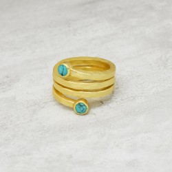 Brass Gold Plated Turquoise Gemstone Spiral Rings- A1R-1359