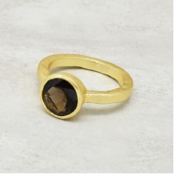 Brass Gold Plated Smoky Gemstone Rings- A1R-1408