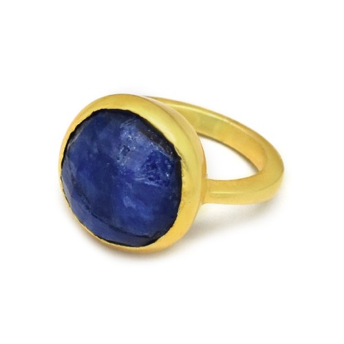 Brass Gold Plated Blue Sapphire Gemstone Rings- A1R-1493