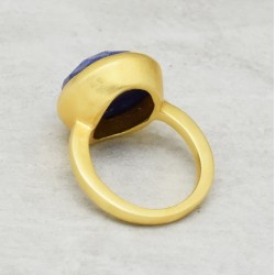 Brass Gold Plated Blue Sapphire Gemstone Rings- A1R-1493